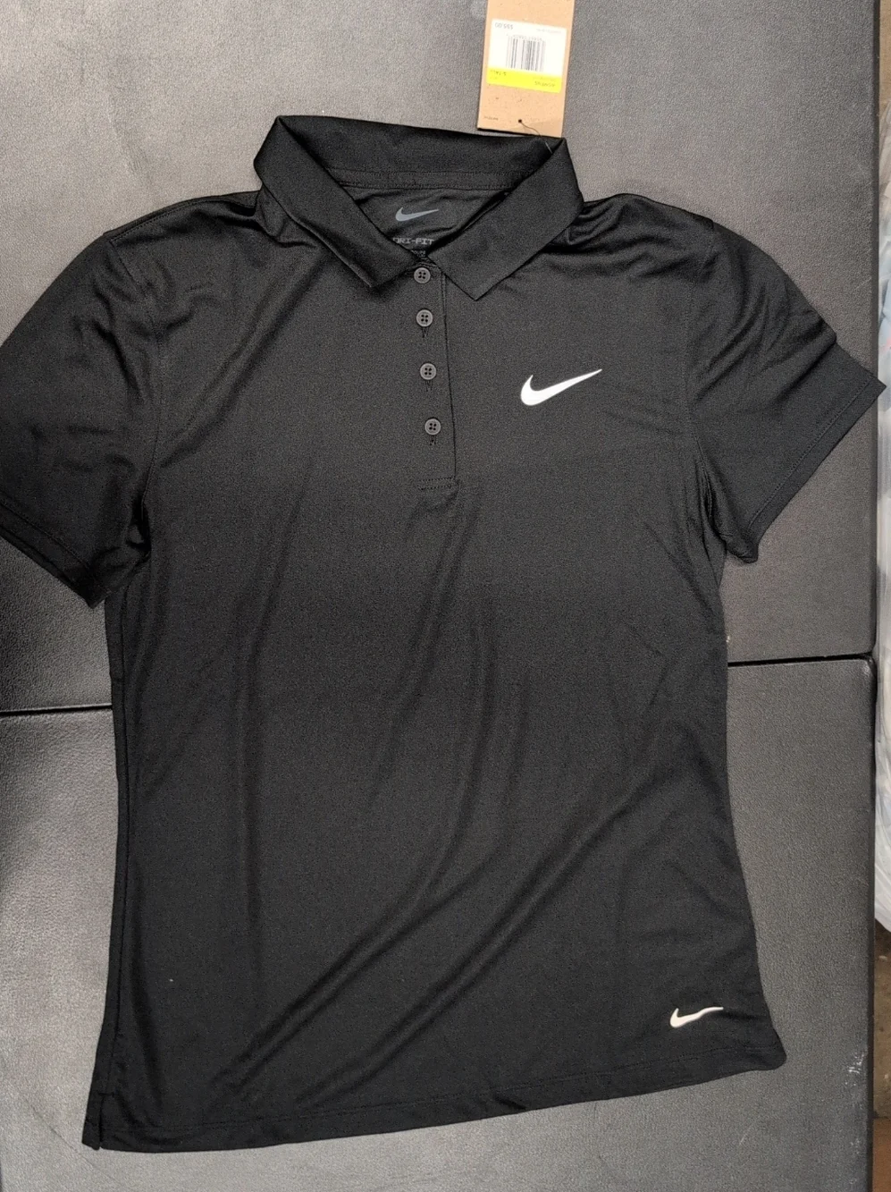 Women's Nike Black Dri-FIT Golf Polo with White Swoosh Size S-Tall